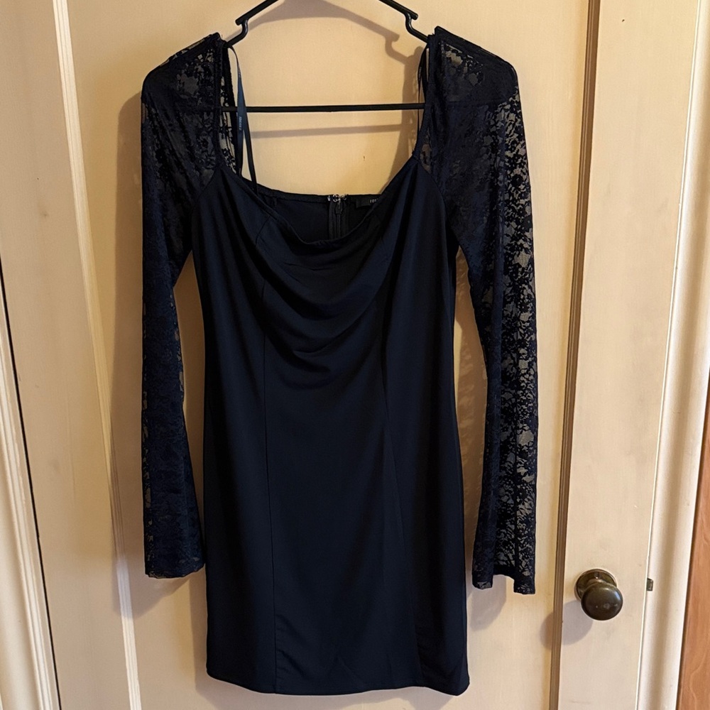 Forever 21 Navy Lace Long Sleeve Dress